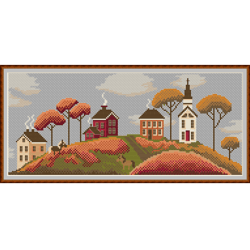 cross stitch pattern autumn hill village autumn embroidery autumn digital pdf file 184