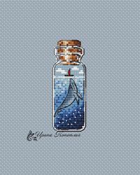 whale cross stitch pattern, sea cross stitch pattern, bottle cross stitch pattern, cute cross stitch pattern in pdf