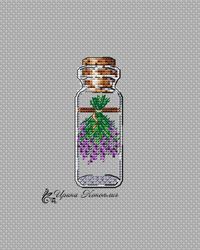 lavender cross stitch pattern, flowers cross stitch pattern, modern cross stitch pattern, bottle cross stitch pattern