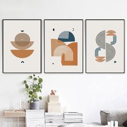 mid centure art set of 3 prints large print triptych art abstract poster rust wall art instant download modern pictures