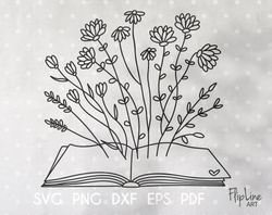 book with wildflowers svg, summer svg botanical clipart