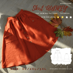 skirt audrey pdf sewing pattern, size xl, xxl, 3xl, buttoned skirt digital pattern