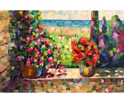 tuscany painting tuscan landscape original oil stretched canvas flower wall art mosaic style