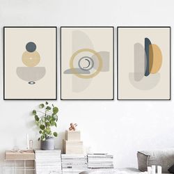 abstract shapes art gray yellow wall art instant download set of 3 prints large prints geometric poster modern triptych