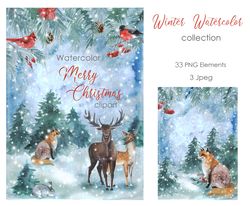 watercolor clipart. watercolor cute winter collection. watercolor hand drawn cute winter-themed.