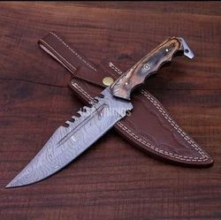 custom handmade damascus bowie knife with free leather sheath, hand forged knife, cute knife, personalised knife,