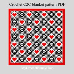 crochet c2c buffalo plaid hearts skulls blanket pattern pdf download