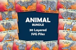 3d animal svg bundle - layered 30 mandala cut files