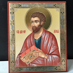 Luke The Evangelist | Lithography Icon Print On Wood | Size: 5 1/4" X 4 1/2"