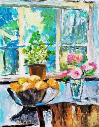 still life painting original oil painting lemons artwork window painting kitchen wall art impasto painting 14 x 11 inch