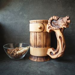 beer stein, wooden beer mug ram, viking mug, wooden tankard, german style mug, nord mug, ale tankard