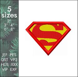 superman embroidery design, superhero logo, 5 sizes