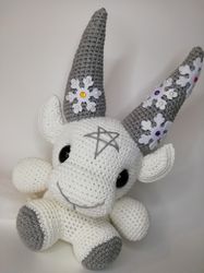 snowflake baphomet plush, plushie demon, kawaii toy, stuffed animal, gothic spooky toy, christmas ornament, weird gift