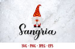 Sangria SVG. Cute gnome holding wine glass