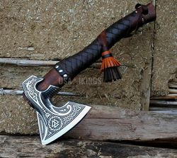 hunting axe, carbon steel axe, stylish viking throwing ash wood shaft bearded axe gifts for her, handmade axe, axe