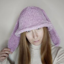 bunny bucket hat crochet furry bucket hat with bunny ears gift for bunny mom