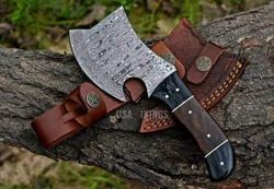 heavy duty damascus steel cleaver comes with leather sheath, handmade damascus chopper with rose wood handle, gift for h