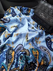 square blue scarf, paisley scarf