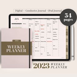 2023 digital dated weekly planner, minimalist agenda schedule, goodnotes ipad planner, hourly plan, student teacher work