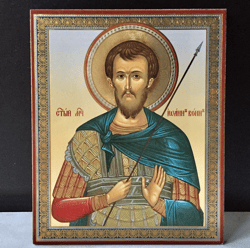 Saint John The Warrior, St.john, Soldier Martyry | Lithography Icon Print On Wood | Size: 5 1/4" X 4 1/2"