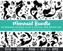 clip art vector decal vinyl design graphics svg / dxf / png - mermaid silhouette design bundle