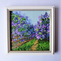 lilac wall art, a landscape painting, floral wall decor, small landscape paintings, discount wall art, impasto painting