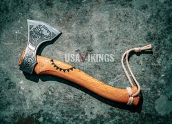 custom gift forged damascus steel viking axes with rose wood shaft, viking bearded camping axe, best birthday gift