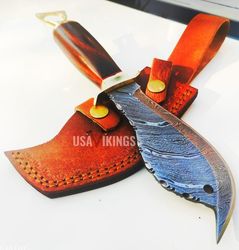 hand forged knife with free leather sheath, collectable knife, handmade knife, damascus knife, fancy knife,