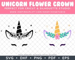 clip art vector decal vinyl design graphics svg / dxf / png - unicorn flower crown