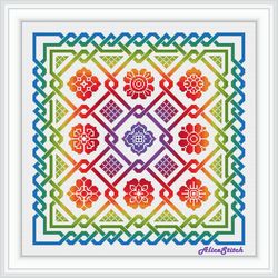 cross stitch pattern panel celtic knot sampler flowers rainbow ornament abstract pillow counted crossstitch pattens pdf