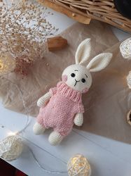 stuffed bunny toy in pink costume best gift for baby girl. plush bunny toy. handmade rabbit. organic baby toys.