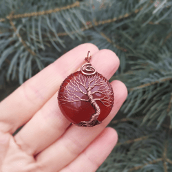 2nd anniversary gift for her, carnelian tree of life wire wrapped necklace, 2 year wedding anniversary gift for wife