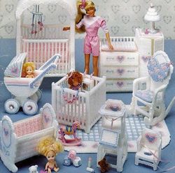 fashion dolls nursery - pdf vintage plastic canvas pattern - digital instant download