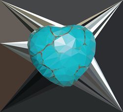 low poly heart of turquoise color with cracks