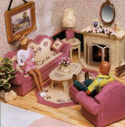 fashion dolls living room - pdf vintage plastic canvas pattern - digital instant download