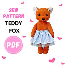teddy fox sewing pattern , fox stuffed toy, fox doll sewing pattern, digital pdf, download fox sewing pattern, fox teddy