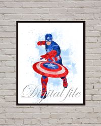 captain america marvel superhero art print digital files decor nursery room watercolor