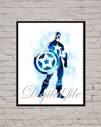 captain america marvel superhero art print digital files decor nursery room watercolor