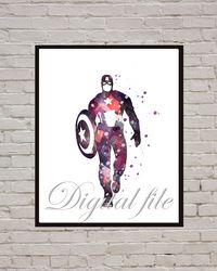 captain america marvel superhero art print digital files decor nursery room watercolor