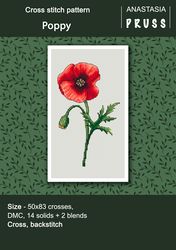 red poppy cross stitch pattern flower embroidery pdf