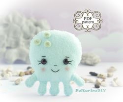 felt octopus pattern, felt toy pattern, felt sea animals pattern, pdf felt pattern