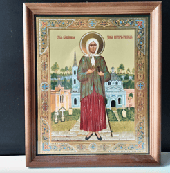 saint xenia grigoryevna petrova | icon gold foiled in wooden  frame with glass | size: 7" x 9,5" | handcrafted