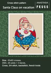 santa claus on vacation cross stitch pattern christmas embroidery new year pdf