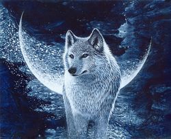 wolf print, wolf painting, white wolf art print