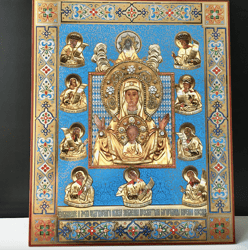 the kursk root icon of the mother of god of the sign | silver and gold foiled icon on wood | size: 15.7" x 13"