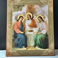 old testament trinity icon | wooden orthodox icon. gold silver foiled | 15.7" x 13" (42cm x 33 x 0.8 cm)