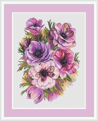 anemone flowers cross stitch pattern flower cross stitch pattern summer cross stitch pattern garden cross stitch pattern