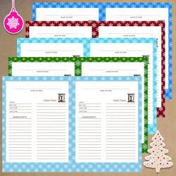 digital christmas kitchen  recipe card template