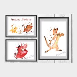 the lion king disney set art print digital files decor nursery room watercolor