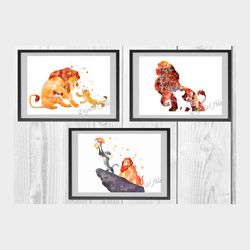 the lion king disney set art print digital files decor nursery room watercolor